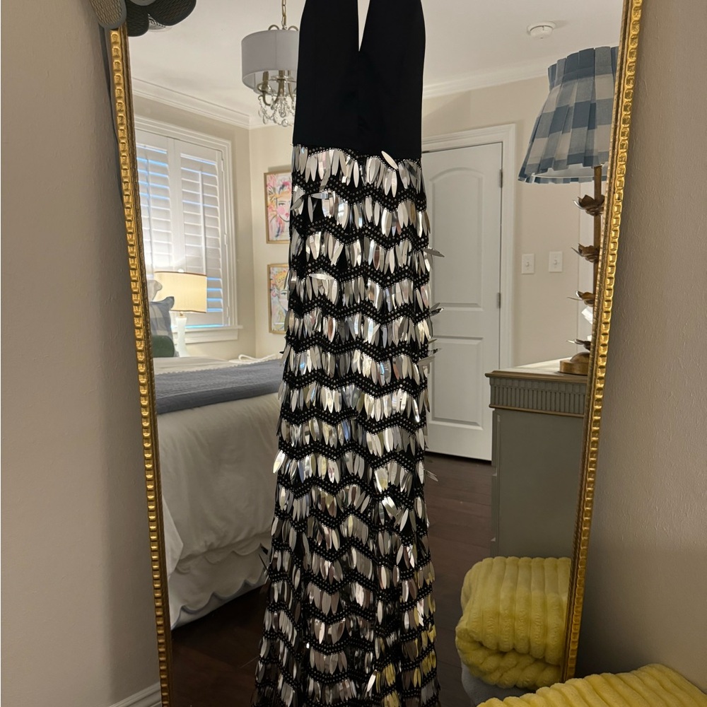 Elegant Black and Silver Sequin Gown (zipper broken)